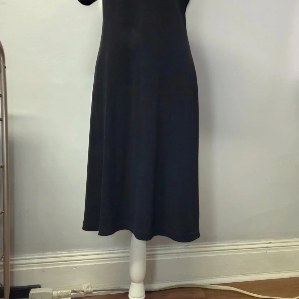 Dressbarn Womens Vintage Black Ribbed Knit Short Sleeve Sheath Dress Size 14‎